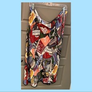 Vintage Gap Y2K 100% Silk Midi Retro Travel Pattern Skirt Lace Trim